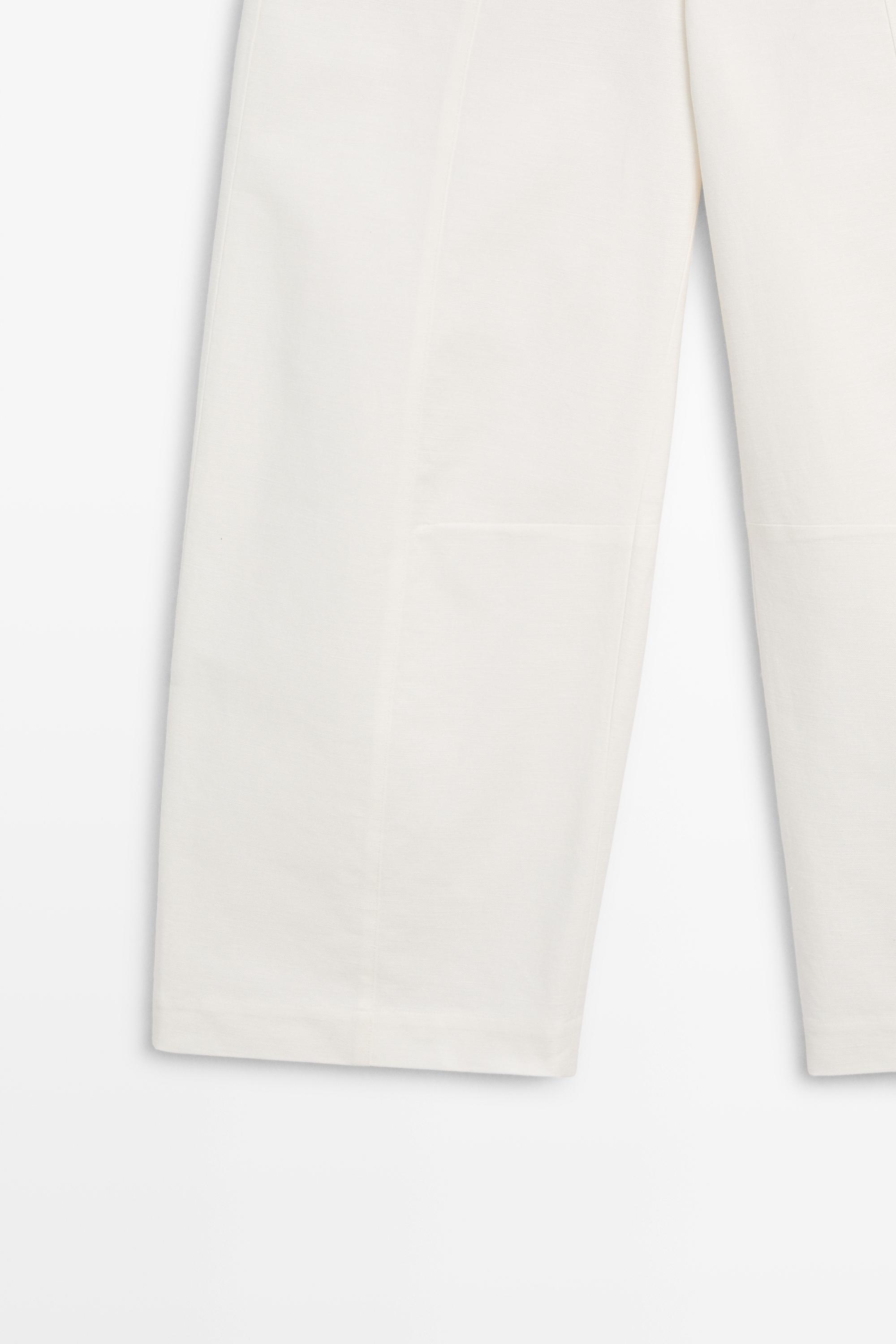Cotton linen blend barrel fit pants